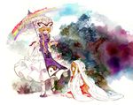  bad_id bad_pixiv_id kneeling koyomiuta multiple_girls nib_pen_(medium) parasol rainbow touhou traditional_media umbrella watercolor_(medium) yakumo_ran yakumo_yukari 