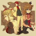  2girls arino beatrice blonde_hair blue_eyes brown_hair bug butterfly choker crown dress flower insect multiple_girls umineko_no_naku_koro_ni ushiromiya_battler ushiromiya_maria 