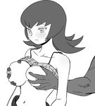  bad_id bad_pixiv_id blush breast_grab breasts gooberman_(kdk5011) grabbing greyscale medium_breasts monochrome natsume_(pokemon) nipples pokemon solo_focus 