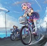  :&lt; bicycle blue_eyes boots brown_hair choujigen_game_neptune coat compile_heart d-pad dress hair_ornament hairclip helmet idea_factory if_(choujigen_game_neptune) long_hair motorcycle multiple_girls neptune_(choujigen_game_neptune) neptune_(series) open_mouth purple_hair segamark shoes smile sneakers striped striped_legwear thighhighs 