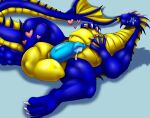 &lt;3 absurd_res anthro anthro_pred balls big_balls bloated blue_body bodily_fluids cock_vore countershading cum dragon drooling erection genital_fluids genitals hand_on_own_belly hi_res holding_belly horn huge_balls hyper hyper_balls hyper_genitalia ifus licking licking_lips long_neck lying male male_pred multiple_prey on_back penile penis saliva smile tongue tongue_out umiriko unseen_prey vore willing_prey yellow_body yellow_countershading