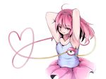  adapted_costume alternate_hair_length alternate_hairstyle armpits arms_up blush eyeball hairband heart heart_of_string hiyashi_mikan komeiji_satori long_hair looking_at_viewer pink_eyes pink_hair pink_skirt skirt smile solo tank_top third_eye touhou 