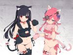  2girls animal_ears animal_hands black_hair blue_eyes blush braid cat_ears cat_lingerie cat_paws cat_tail cleavage_cutout clothing_cutout eyepatch flat_chest hair_over_eyes hair_ribbon kazakiri_(senran_kagura) long_hair meme_attire mirai_(senran_kagura) multiple_girls navel non-web_source official_art open_mouth panties paw_pose pink_hair red_eyes ribbon senran_kagura senran_kagura_new_link short_hair side-by-side skindentation smile string_panties tail thighhighs underwear yaegashi_nan 