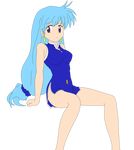  1girl absurdres aqua_hair arm_support breasts dress earrings female hat highres hips jewelry legs long_hair miniskirt no_panties photoshop purple_eyes short_dress simple_background sitting smile solo stewardess tenjouin_katsura thighs vector_trace yat_anshin_uchuu_ryokou 