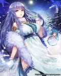 blue_hair dress long_hair meto31 moon snowflakes solo tenkuu_no_crystalia thighhighs white_dress 