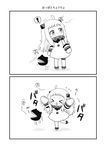  &gt;_&lt; 1girl 2koma :3 :d ahoge bad_id bad_pixiv_id bug butterfly closed_eyes comic dress flying_sweatdrops greyscale horns insect kantai_collection long_hair migu_(migmig) mittens monochrome northern_ocean_hime open_mouth shinkaisei-kan smile spoken_exclamation_mark translation_request x3 xd 