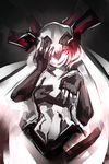  anchorage_hime black_hair deel_(rkeg) elbow_gloves evil_grin evil_smile fingerless_gloves gloves glowing glowing_eye grin hand_over_eye headgear highres kantai_collection long_hair looking_at_viewer pale_skin red_eyes shinkaisei-kan smile solo upper_body very_long_hair white_hair 
