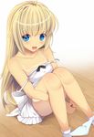  bare_arms bare_legs blonde_hair blue_eyes breasts covered_nipples daiaru dress long_hair open_mouth original panties panties_around_ankles panty_pull sitting small_breasts solo strap_slip sundress tan tanline underwear very_long_hair wooden_floor 