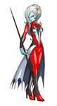  blue_skin breasts dragon_ball dragon_ball_xenoverse dragonball_z earrings high_heels jewelry lips lipstick makeup official_art pointy_ears purple_eyes simple_background spear towa_(dragon_ball) white_hair 