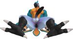 3d_(artwork) anthro anus avian beak blender_(software) blender_eevee blue_body blue_feathers breath_of_the_wild butt dargotdruid digital_media_(artwork) erection feathers genitals hi_res kass_(tloz) male muscular nintendo penis sitting solo the_legend_of_zelda yellow_body yellow_eyes yellow_feathers