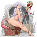 ambiguous_gender bayeuxman bikini biped breasts butt_lick clothed clothing elf female female/ambiguous frieren frieren_beyond_journey&#039;s_end hair hi_res humanoid licking mimic not_furry pupils sitting swimwear tongue tongue_out