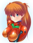  1girl blue_eyes bodysuit breasts closed_mouth large_breasts looking_at_viewer neon_genesis_evangelion orange_hair pilot_suit plugsuit red_bodysuit skin_tight smile solo souryuu_asuka_langley upper_body yamagakitaze 