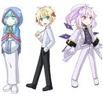  2boys add_(elsword) aqua_eyes blonde_hair blue_eyes blue_hair chung_seiker cloak detached_wings dress_shirt elsword long_sleeves multiple_boys pink_eyes robe sasha_(elsword) shirt shoes sleeves_past_wrists white_hair wings 