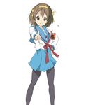  armband brown_eyes brown_hair company_connection core_(mayomayo) cosplay hairband hirasawa_yui k-on! kita_high_school_uniform kyoto_animation orange_hairband pantyhose pointing school_uniform serafuku short_hair solo suzumiya_haruhi suzumiya_haruhi_(cosplay) suzumiya_haruhi_no_yuuutsu 