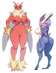  areolae ass blaziken breasts furry greninja height_difference huge_ass large_ass large_breasts maniacpaint mound_of_venus nipples pokemon sideboob simple_background thick_thighs 