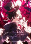  1boy black_coat black_hair card coat earrings feathers flower gloves hat holding holding_card jewelry klein_moretti looking_at_viewer lord_of_the_mysteries red_flower red_rose rose shirt short_hair top_hat white_gloves white_shirt zastz 