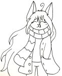 2019 ahoge cat_smile clothing coat domestic_cat eyelashes felid feline felis female hair happy long_hair mammal mole_(disambiguation) scarf selina selinatc sketch topwear