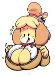  animal_crossing anthro big_breasts breasts canine cleavage clothed clothing dog elchilenito female hair isabelle_(animal_crossing) mammal nintendo shih_tzu simple_background solo video_games wardrobe_malfunction 