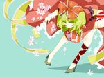  bell flower frills green_eyes green_hair hair_bell hair_ornament hinamatsuri kagiyama_hina kusuke petals ribbon solo touhou wrist_ribbon 