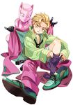  age_regression blonde_hair blue_eyes child formal inzup jojo_no_kimyou_na_bouken killer_queen kira_yoshikage necktie oversized_clothes shoes single_shoe stand_(jojo) suit younger 