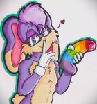 anthro dildo elton_the_rabbit eyewear fan_character finger_to_mouth glasses heterochromia hi_res lagomorph leporid lgbt_pride male mammal mobian_rabbit pride_colors rabbit rainbow_dildo rainbow_pride_colors sega sex_toy solo sonic_the_hedgehog_(series) theantitailsarchive