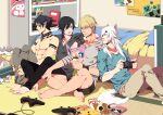  4boys abs akira_(togainu_no_chi) animal_ears aroused_nosebleed barefoot bed bedroom black_pants blonde_hair blue_eyes blush bookshelf cat_boy cat_ears cat_tail collar company_connection controller creeper crossover dramatical_murder full_body fyfyluker game_controller grey_pants hair_between_eyes handheld_game_console hatsune_miku highres hugging_own_legs interior knees_up konoe_(lamento) kyubey lamento large_pectorals long_hair magazine_(object) mahou_shoujo_madoka_magica male_focus minecraft multiple_boys multiple_crossover muscular muscular_male nitro+_chiral on_floor pants pectorals pikachu playing_games playstation_portable pointy_ears pokemon poster_(object) rai_(lamento) reading red_eyes ren_(dramatical_murder) seragaki_aoba shiki_(togainu_no_chi) shironuma_tetsuo short_hair sitting smile spiked_collar spikes sweet_pool tail togainu_no_chi toned toned_male topless_male underwear vocaloid white_hair yaoi yellow_eyes 
