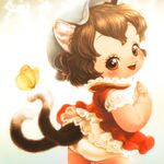  animal_ears brown_hair bug butterfly butterfly_on_tail cat_ears cat_tail chen clenched_hands gradient gradient_background hat insect looking_at_viewer mob_cap multiple_tails open_mouth panties red_eyes short_hair short_sleeves simple_background skirt skirt_set solo souri tail touhou underwear white_panties younger 