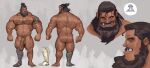  1boy abs arms_at_sides bara barod_(theorcbard) beard brown_hair chivo_(kalchivo) commission completely_nude cropped_shoulders dark-skinned_male dark_skin expressions facial_hair flaccid from_behind full_beard full_body girthy_penis grin hairy highres large_pectorals long_beard looking_at_viewer male_focus mature_male medium_hair multiple_views muscular muscular_male navel navel_hair nipples nude orc original pectorals penis profile prosthesis prosthetic_leg reference_sheet second-party_source smile sparse_arm_hair sparse_chest_hair sparse_leg_hair sparse_navel_hair standing stomach strongman_waist thick_beard thick_eyebrows thick_mustache thick_thighs thighs tusks 