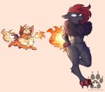 ambiguous_gender burning butt_on_fire chasing duo eeveelution fire flareon generation_1_pokemon generation_5_pokemon hand_on_butt johnny_furstar looking_at_another looking_back looking_back_at_another nintendo pain pokemon pokemon_(species) running zoroark