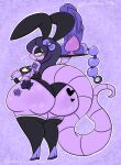 anthro arbok big_butt breasts butt dildo eyewear fake_ears fake_rabbit_ears female generation_1_pokemon glasses hi_res huge_butt lavender_(lewdchuu) lewdchuu_(artist) nintendo playboy_bunny pokemon pokemon_(species) purple_body sex_toy solo tail yellow_eyes