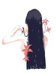  1girl arm_up back black_hair boa_hancock chinese_commentary commentary_request earrings fish191101756 flower highres jewelry long_hair one_piece simple_background snake_earrings solo white_background 