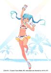  2015 blue_eyes blue_hair breasts clenched_hands full_body goodsmile_company goodsmile_racing hatsune_miku high_heels koyama_shigeto long_hair microskirt navel open_mouth race_queen racing_miku racing_miku_(2015) raised_fist simple_background skirt small_breasts solo tan tanline tiara twintails vocaloid 