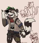 anthro clothed clothing destona epic_games facial_piercing fortnite green_hair hair male mammal nose_piercing oscar_(fortnite) piercing procyonid raccoon rufus_(fortnite) septum_piercing sketch smile smiling_at_viewer smirk smirking_at_viewer solo tail