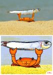 ambiguous_gender animated arthropod carrying_another crab crustacean decapoda duo eyestalks feral fin fish hi_res keke_(artist) malacostracan marine orange_body pincers reference_image tail tail_fin