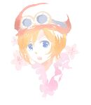  1girl blue_eyes close-up collar commentary_request fish191101756 flower frilled_collar frills goggles goggles_on_headwear hat highres koala_(one_piece) looking_at_viewer one_piece orange_hair short_hair simple_background solo white_background 