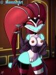 absurd_res breasts demon demon_humanoid detailed_background female genitals helluva_boss hi_res humanoid kitty_(hazbin_hotel) monsterart nipples nude open_mouth open_smile pussy red_eyes robo_fizzarolli smile teeth thick_thighs