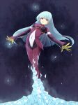  1girl blue_hair bodysuit breasts full_body gloves ice kula_diamond long_hair murata_tefu navel open_mouth red_eyes solo the_king_of_fighters yellow_gloves 