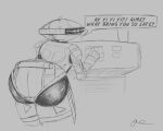 absurd_res alpha_5_(power_rangers) babyaren big_butt butt butt_to_viewer catchphrase front_view hi_res humanoid looking_at_another machine male mighty_morphin_power_rangers monochrome power_rangers power_rangers_zeo robot robot_humanoid shocked sketch solo speech_bubble super_sentai text toei_company