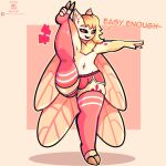1:1 absurd_res aerobics anthro arthropod bottomwear bulge clothed clothing digital_media_(artwork) english_text exercise fur girly hair hi_res insect leg_warmers legwear lepidopteran looking_at_viewer lux_(nagifur) male moth nagifur open_mouth pose shorts simple_background solo text wings