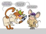 anthro dialogue domestic_cat duo english_text eyelashes facial_hair fangs felid feline felis female freckles hanna-barbera jellystone_(hbo_max) kaboozey male mammal mouse murid murine rodent snooper_and_blabber teeth text
