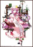  bangs blunt_bangs book boots bow candle crescent full_body hair_bow hat highres ideolo long_hair long_sleeves looking_at_viewer patchouli_knowledge plant potted_plant purple_eyes purple_hair sidelocks simple_background sitting solo touhou white_background 