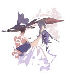  1boy ascot beard black_hair chinese_commentary close-up collared_coat commentary_request dracule_mihawk facial_hair fish191101756 flower hat hat_feather male_focus mustache one_piece short_hair solo white_ascot yellow_eyes 