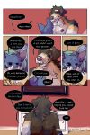 bastriw brown_eyes canid canine canis clothed clothing comic cute_eyes dialogue domestic_cat domestic_dog duo felid feline felis fernando_(bastriw) fluffy fluffy_chest hi_res male male/male mammal nude partially_clothed pato_(bastriw) purple_eyes text