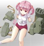  arm_support bunny buruma from_above gym_uniform hair_bobbles hair_ornament kantai_collection looking_at_viewer looking_up machinery pink_eyes pink_hair sazanami_(kantai_collection) sitting smile solo taishi_(moriverine) twintails white_legwear 