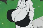 animated anthro big_breasts black_bra black_claws black_clothing black_underwear bra breast_vore breasts claws clothing digestion dragon female fur furred_dragon green_eyes hair horn huge_breasts long_hair mythological_creature mythological_scalie mythology rifykoh scalie solo underwear vore white_body white_fur white_hair