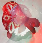  anabone blob blouse commentary expressionless flower hairband heart highres komeiji_satori looking_afar looking_at_viewer looking_down paint_splatter pink_hair short_hair solo sunflower touhou transparent upper_body 