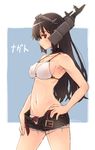  :c alternate_costume belt bikini black_hair breasts casual character_name collarbone covered_nipples cowboy_shot cutoffs frown hand_on_hip headgear highres kantai_collection long_hair looking_at_viewer matsumae_takumi medium_breasts nagato_(kantai_collection) o-ring o-ring_bikini red_eyes short_shorts shorts sideways_glance sketch solo strap_gap string_bikini swimsuit translated unbuckled_belt unbuttoned white_bikini 