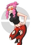  1girl elite_four pachira pachira_(pokemon) pink_hair pok&eacute;mon pokemon red_hair simple_background solo sunglasses 