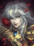  androgynous armor bad_id bad_pixiv_id flower full_armor male_focus mole moudoku_gorilla_gakuen petals pisces_aphrodite rose rose_petals saint_seiya solo 