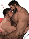  2boys bara beard couple dopey_(dopq) facial_hair foreplay from_side full_beard hairy happy heart highres large_pectorals male_focus mature_male multiple_boys muscular muscular_male nipples nude original pectorals profile short_hair thick_arm_hair thick_beard thick_chest_hair thick_eyebrows upper_body very_hairy yaoi 